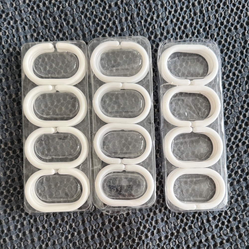 White Oval Shower Curtain Hooks - 3 Sets of 12 (36)